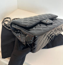 Load image into Gallery viewer, Chanel black patent jumbo, silver ruthenium hdw
