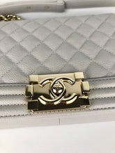 Load image into Gallery viewer, Chanel light grey old medium caviar boy, light gold hdw
