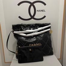 Load image into Gallery viewer, Chanel 22 black medium calfskin in contract stitching, with pouch
