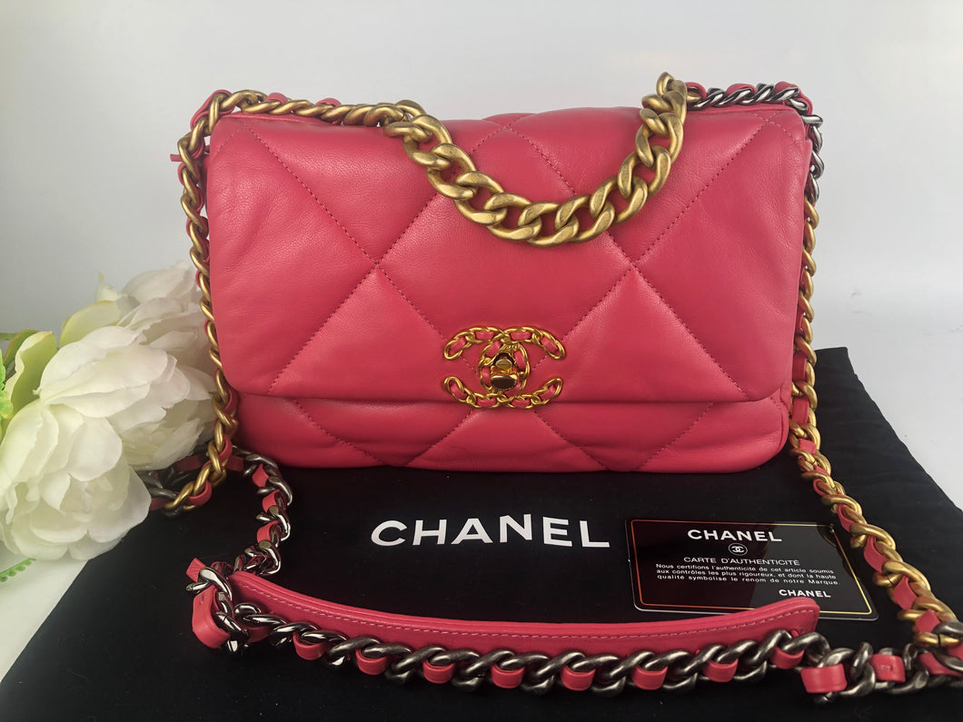 Chanel 19 dark pink small lambskin