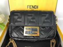 Load image into Gallery viewer, Fendi black mini baguette, gold hdw, with long strap
