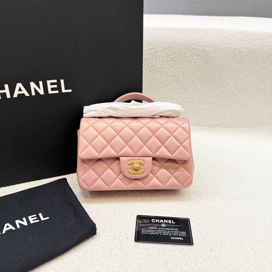 Chanel pink pearl mini top handle lambskin, gold hdw