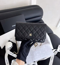 Load image into Gallery viewer, Chanel black caviar microchip WOC (wallet on chain) with gold hdw
