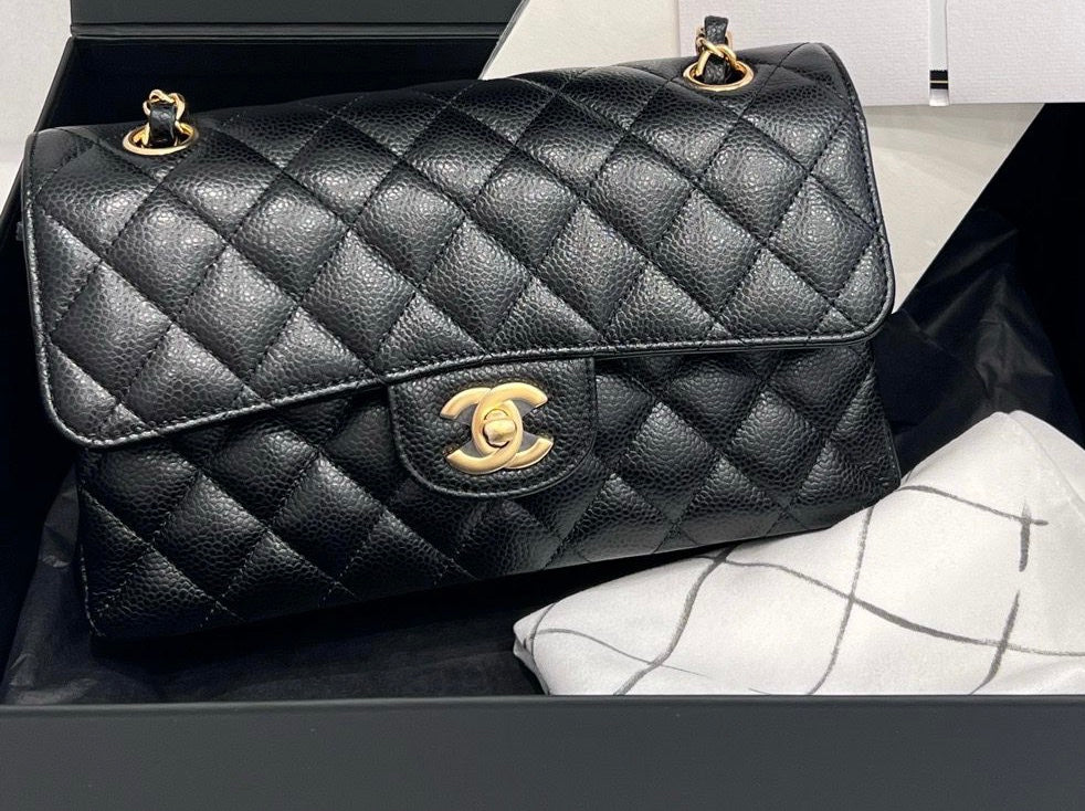 Chanel black caviar small classic flap, gold hdw