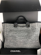 Load image into Gallery viewer, Chanel Large 24 series black and grey Deauville tote with silver hdw.
