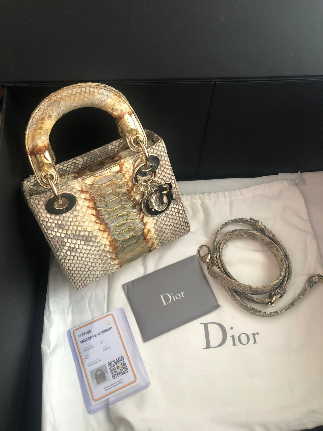 Lady Dior rare mini exotic snakeskin with gold hdw.