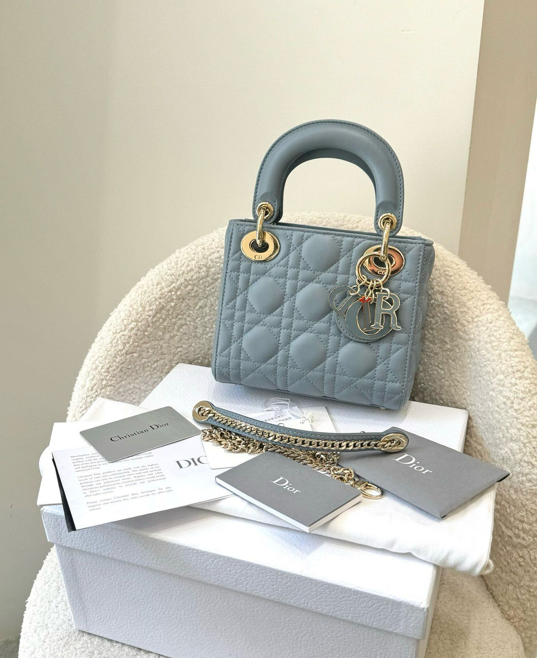 Lady Dior enamel blue mini, gold hdw