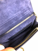 Load image into Gallery viewer, Diorama blue leather wallet on chain (WOC) with light gold hdw

