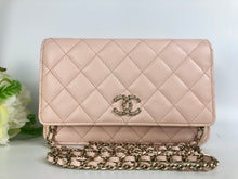 Load image into Gallery viewer, Chanel 22s light pink caviar wallet on chain (WOC) with light gold hdw
