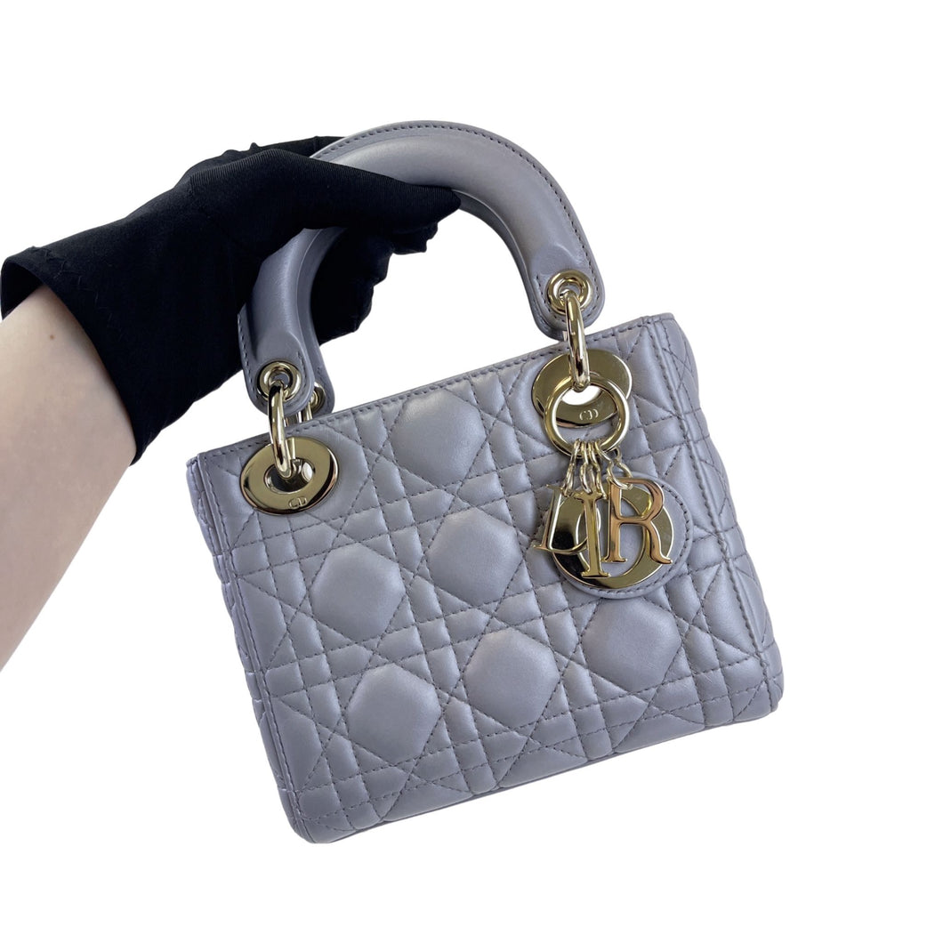 Lady Dior pearl grey lambskin mini, gold hdw