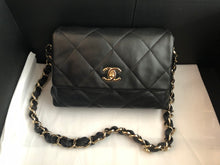 Load image into Gallery viewer, Chanel 30 series small black lambskin woven logo flap with gold hdw
