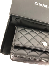 Load image into Gallery viewer, Chanel 28 series black lambskin woc, wallet on chain silver hdw
