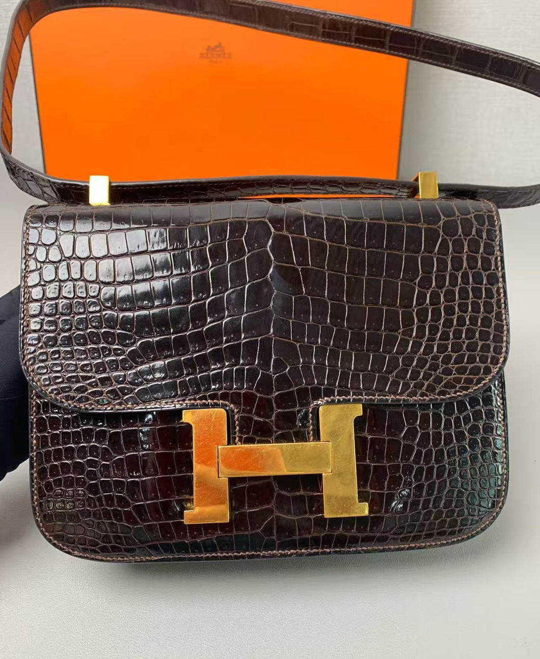 Hermes Vintage Constance 23, brown crocodile