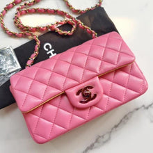 Load image into Gallery viewer, Chanel pink mini rectangular with yellow interior, rainbow hdw
