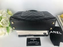 Load image into Gallery viewer, Chanel small black caviar chevron coco handle, light gold hdw
