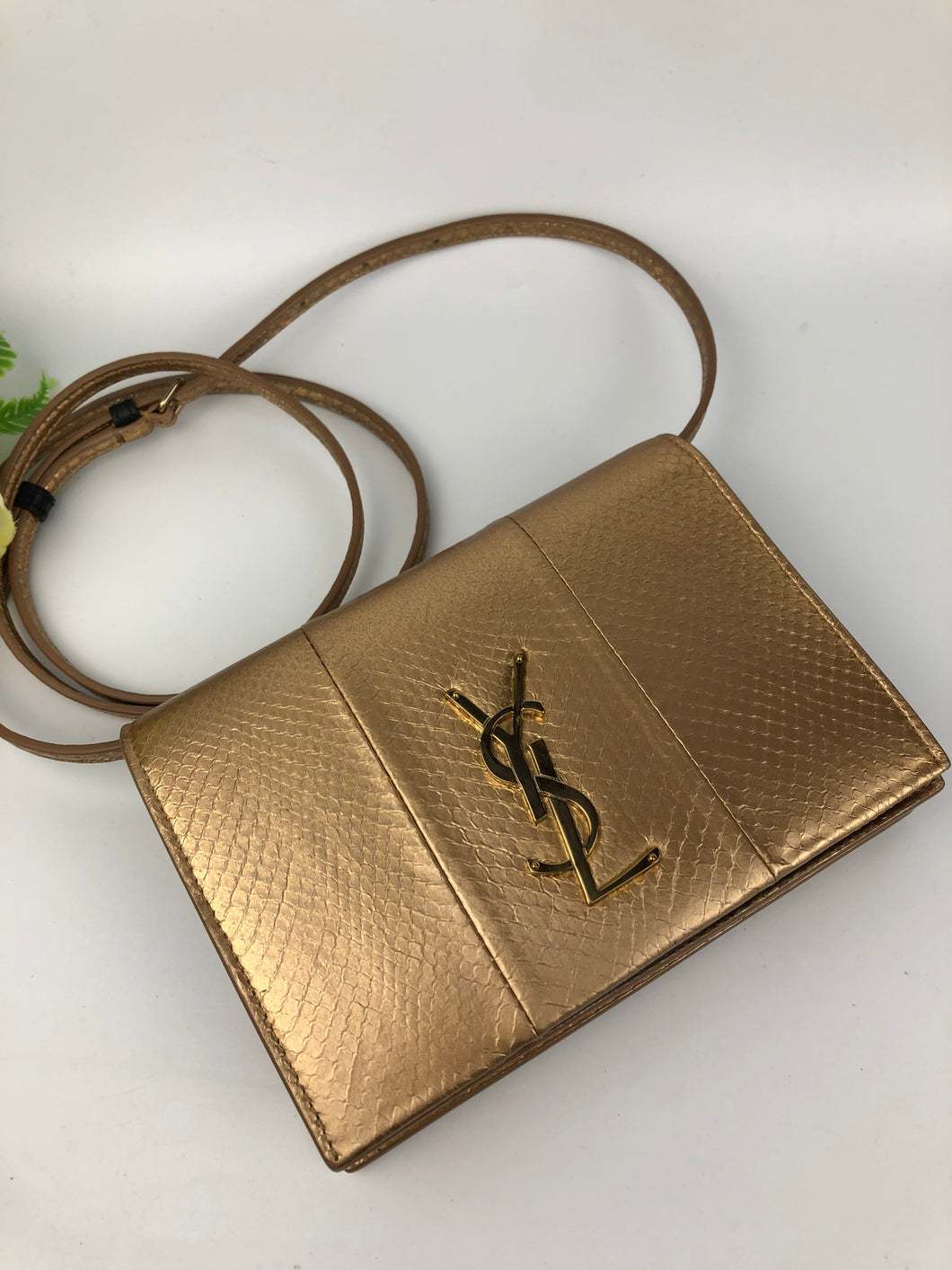 YSL saint Laurent gold/bronze snakeskin woc