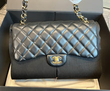 Load image into Gallery viewer, Chanel black lambskin jumbo, gold hdw
