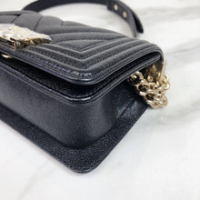 Load image into Gallery viewer, Chanel black caviar mini boy bag, chip with light gold hdw
