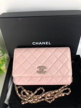 Load image into Gallery viewer, Chanel light pink caviar crystal cc woc, light gold hdw
