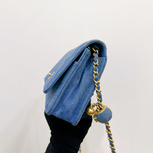 Load image into Gallery viewer, Chanel pearl crush denim wallet on chain (WOC), gold hdw
