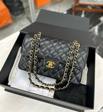 Load image into Gallery viewer, Chanel small black caviar classic flap, gold hdw chip
