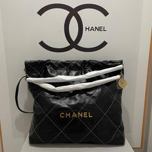 Load image into Gallery viewer, Chanel 22 black medium calfskin in contract stitching, with pouch
