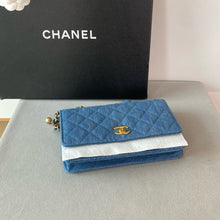 Load image into Gallery viewer, 22c Chanel denim pearl crush woc wallet on chain, gold hdw
