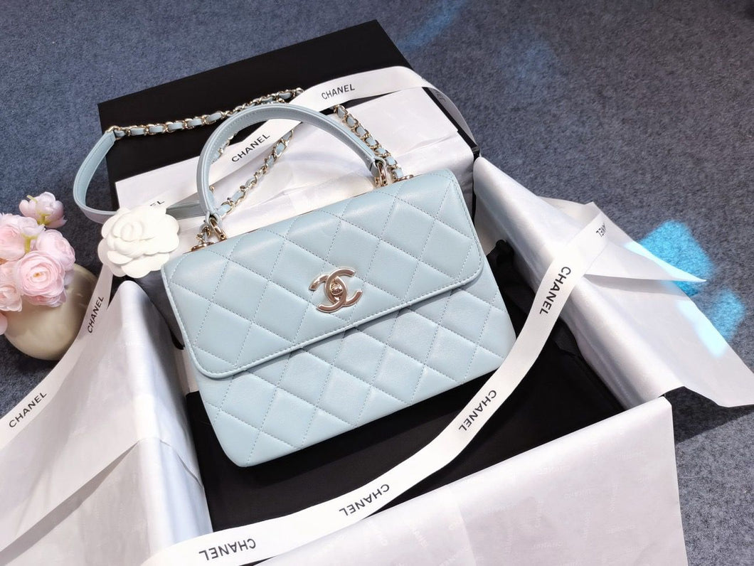 Chanel light blue small trendy, light gold hdw