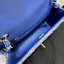 Load image into Gallery viewer, Chanel blue tweed mini, silver hdw chip
