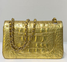 Load image into Gallery viewer, Chanel 19A very rare Egyptian Gold croc embossed calfskin small classic flap, brushed gold hdw
