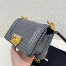 Load image into Gallery viewer, Chanel boy mini caviar, grey with gold hdw
