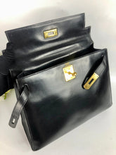 Load image into Gallery viewer, Hermes Vintage black box Kelly 28, gold hdw with clochette

