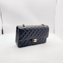 Load image into Gallery viewer, Chanel black caviar medium classic, gold hardware, chip
