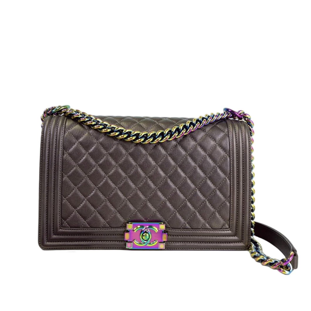 Chanel new medium size boy iridescent brown with rainbow hdw