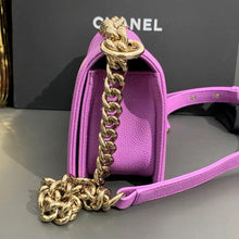 Load image into Gallery viewer, Chanel small purple caviar boy, gold hdw
