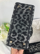 Load image into Gallery viewer, Christian Dior Grey and Black Leopard Pattern Mizza Embroidery Medium Lady D-Lite Bag Pale Gold Hardware
