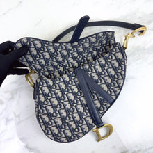 Load image into Gallery viewer, Dior blue oblique monogram jacquard medium saddle bag, with gold hardware
