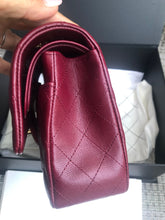 Load image into Gallery viewer, Chanel burgundy red caviar medium classic flap, light gold hdw chip full set
