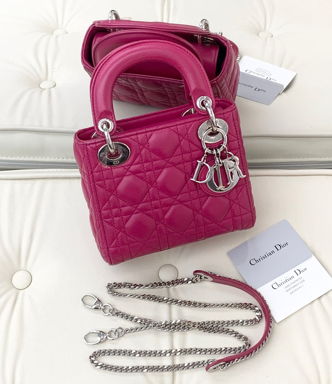 Lady Dior pink mini lambskin leather with silver hdw