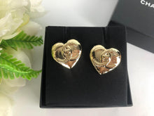 Load image into Gallery viewer, Chanel gold large heart turnlock earrings 22B
