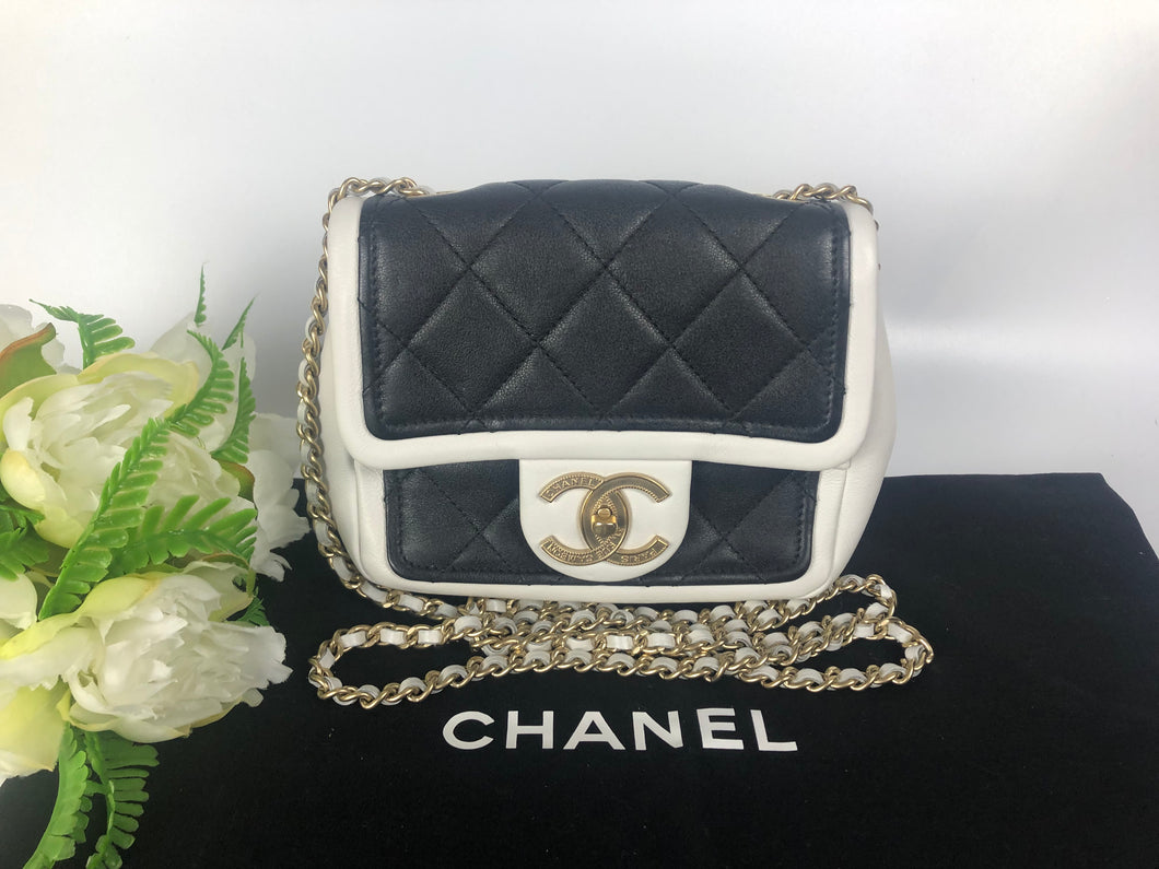 Chanel two-tone calfskin mini, gold hdw