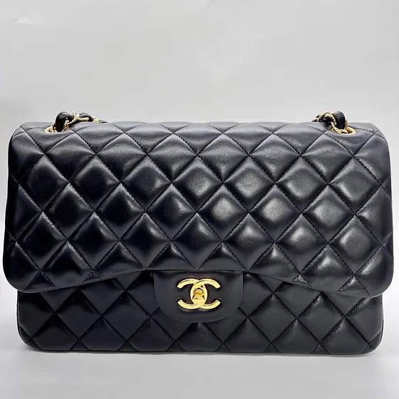 Chanel black jumbo lambskin with gold hdw