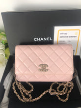 Load image into Gallery viewer, Chanel light pink caviar crystal cc woc, light gold hdw
