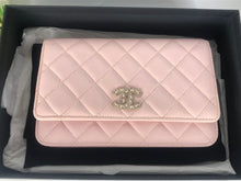 Load image into Gallery viewer, Chanel light pink caviar crystal cc woc, light gold hdw
