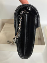 Load image into Gallery viewer, YSL Saint Laurent Black Chevron Leather Envelope Wallet On Chain, silver hdw
