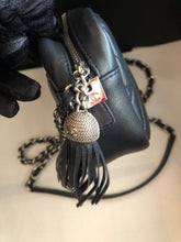 Load image into Gallery viewer, Chanel smokey blue chevron calfskin camera bag with tassel, silver hdw
