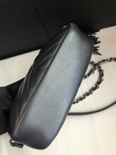 Load image into Gallery viewer, Chanel smokey blue chevron calfskin camera bag with tassel, silver hdw
