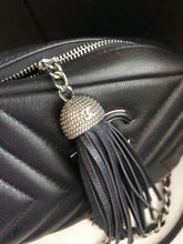 Load image into Gallery viewer, Chanel smokey blue chevron calfskin camera bag with tassel, silver hdw
