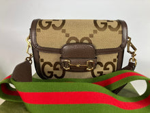 Load image into Gallery viewer, Gucci Jumbo GG Canvas Brown Leather Trim Horsebit 1955 Small Bag
