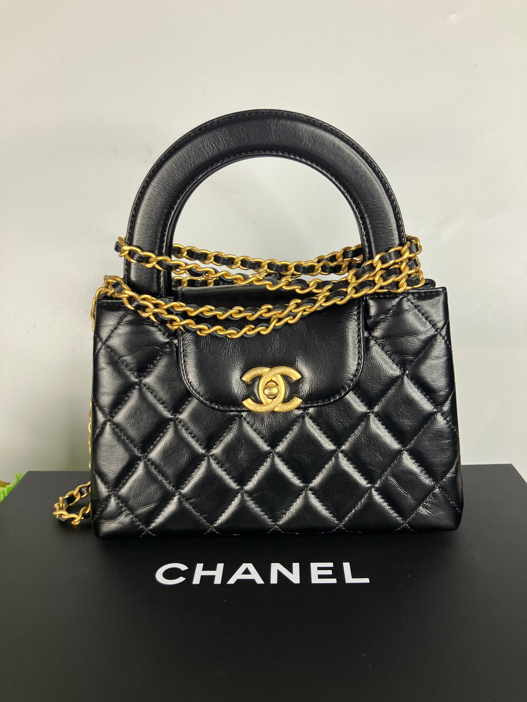 Chanel black Kelly shopper nano (larger size) in shiny calfskin, gold hdw